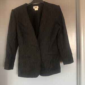Lucia Wool Blend Black Heather Blazer Size 10 Long Sleeve One Button No Collar